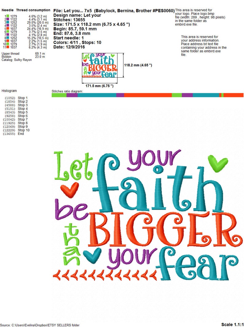 Let your Faith be Bigger than your Fear Bible verse 5x7 6x10 Machine Embroidery Design INSTANT DOWNLOAD shirt bib nursery shower christian image 3