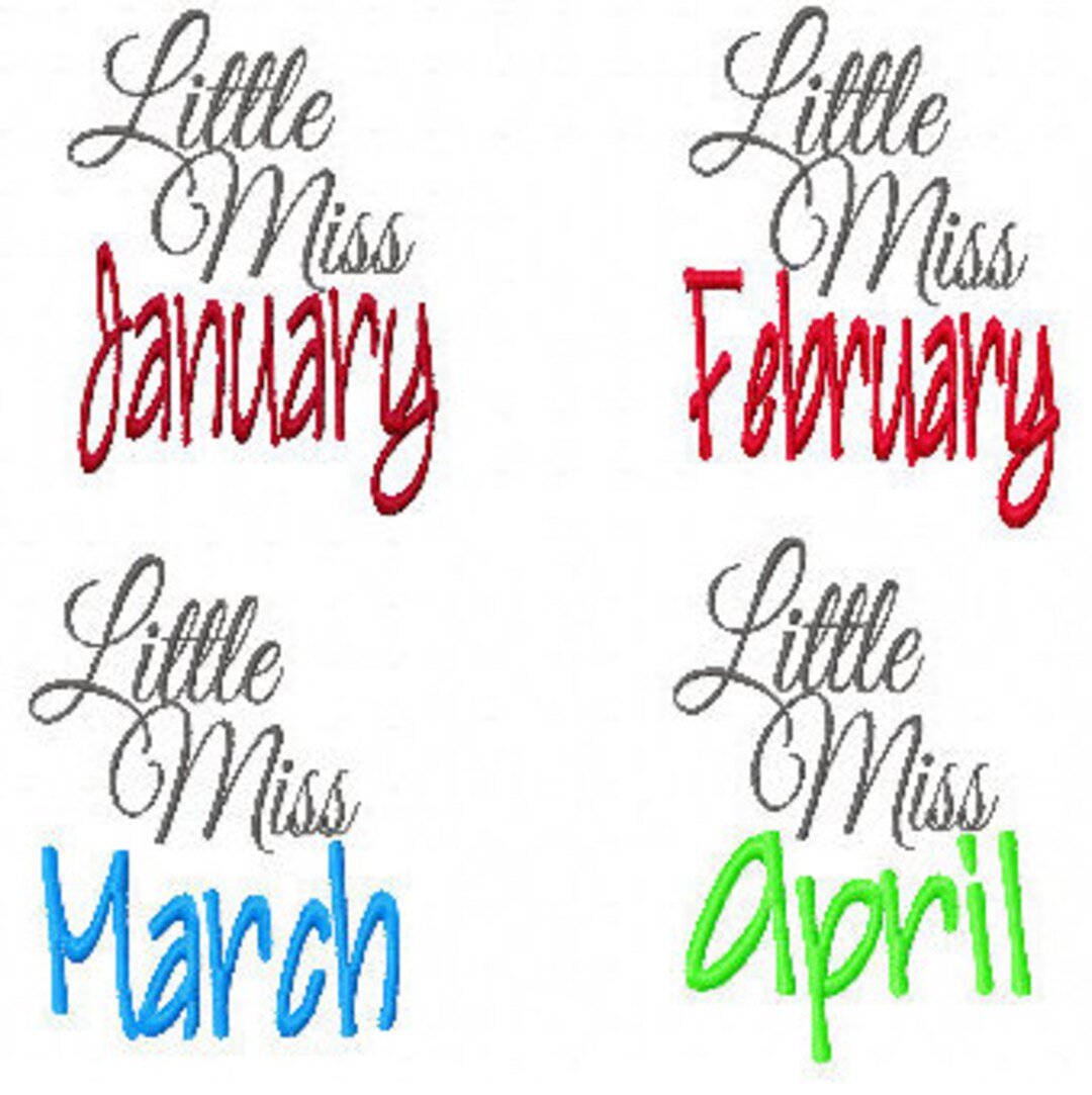 Little Miss Month Set of 12 Machine Embroidery Designs Instant Download ...