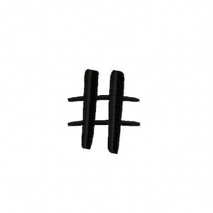 Puede incluir: Símbolo de hashtag en blanco y negro. El símbolo está estilizado con líneas gruesas y bordes redondeados.