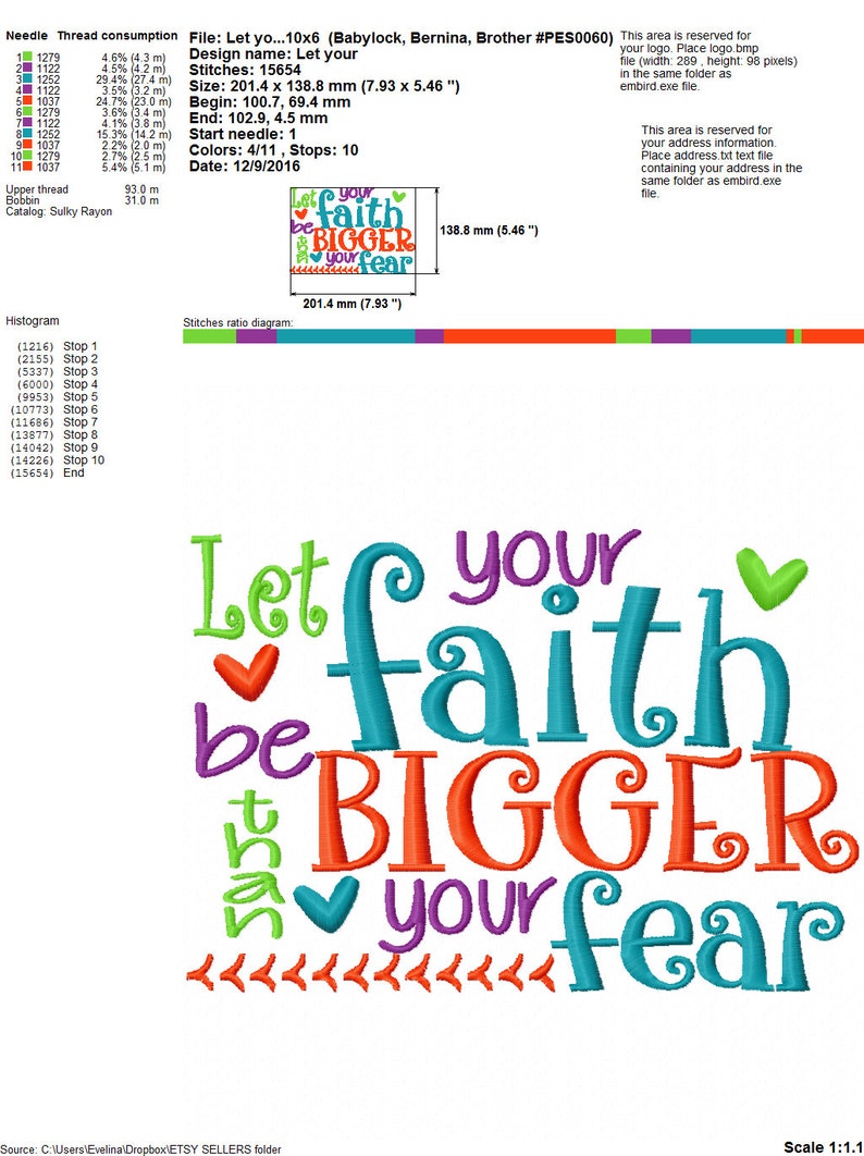 Let your Faith be Bigger than your Fear Bible verse 5x7 6x10 Machine Embroidery Design INSTANT DOWNLOAD shirt bib nursery shower christian image 2