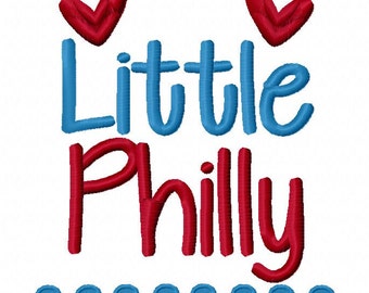 Diseño de bordado a máquina Little Philly 4x4 5x7 6x10 Equipo Descarga instantánea Baloncesto Fútbol Béisbol Deportes bebé niña niño