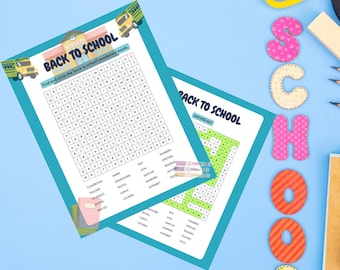 Hoja de trabajo de búsqueda de palabras de regreso a la escuela Descarga digital Imprimible para actividades de vacaciones para niños Aula Maestro Escuela Trabajo ocupado