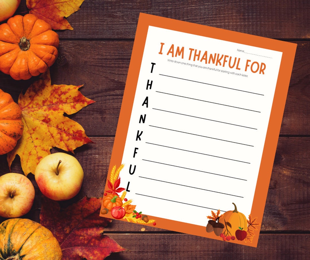 Thanksgiving Thankful Worksheet Digital Download for Children Holiday ...