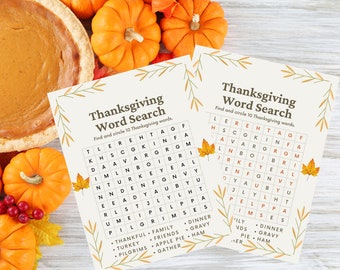 Thanksgiving Word Search Digital Download for children holiday activities