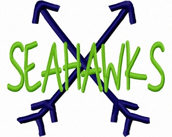 Diseño de bordado a máquina de flechas cruzadas de los Seahawks, 4 x 4, 5 x 7, 6 x 10, equipo de Seattle Washington, descarga instantánea, baloncesto, fútbol, béisbol, deportes