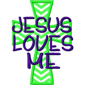 Jesus Loves Me Applique Machine Embroidery Design 4x4 5x7 6x10 Instant Download Jesus Baptism bible Baby shower bib gift God shirt cross