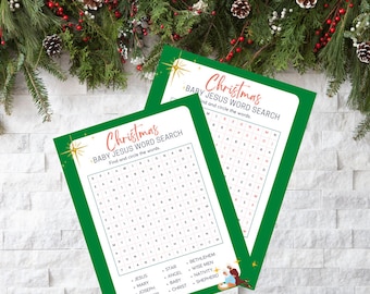 Christmas Baby Jesus Word Search Digital Download for children holiday activities Sunday School worksheet game nativity