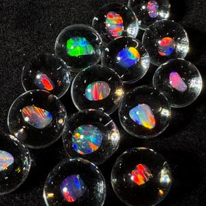 Small tumbled rainbow opal hand blown glass marble, single 13-14mm marble