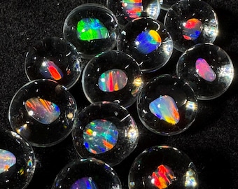 Small tumbled rainbow opal hand blown glass marble, single 13-14mm marble