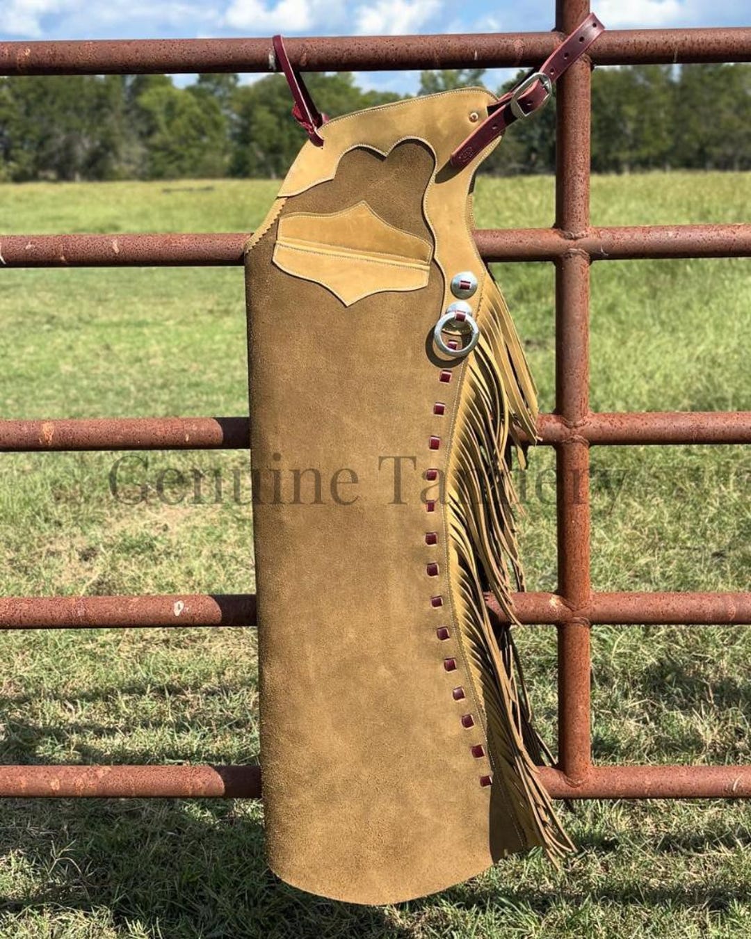 Grey Ranch Riding Chaps Tan Suede Leather Western Chaps | Handmade Cowboy Riding Gear With ...