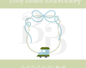 Train and bow crest, baby boy train and bow crest, monogram frame, name frame, baby banner, Classic Vintage Machine Embroidery Design