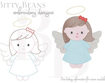 Angel Girl Bean Stitch Embroidery Design (Digital Download)