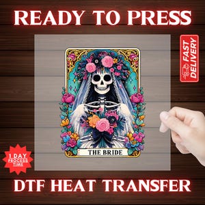 Skeleton Bride DTF Transfer: Gothic Wedding, Halloween Bachelorette Party