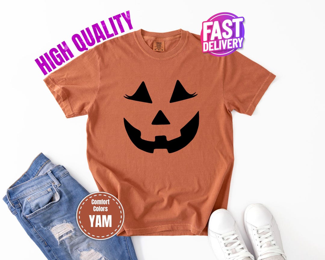 Smiling Pumpkin Face Tshirt Halloween Jack O Lantern Comfort Colors Tee ...