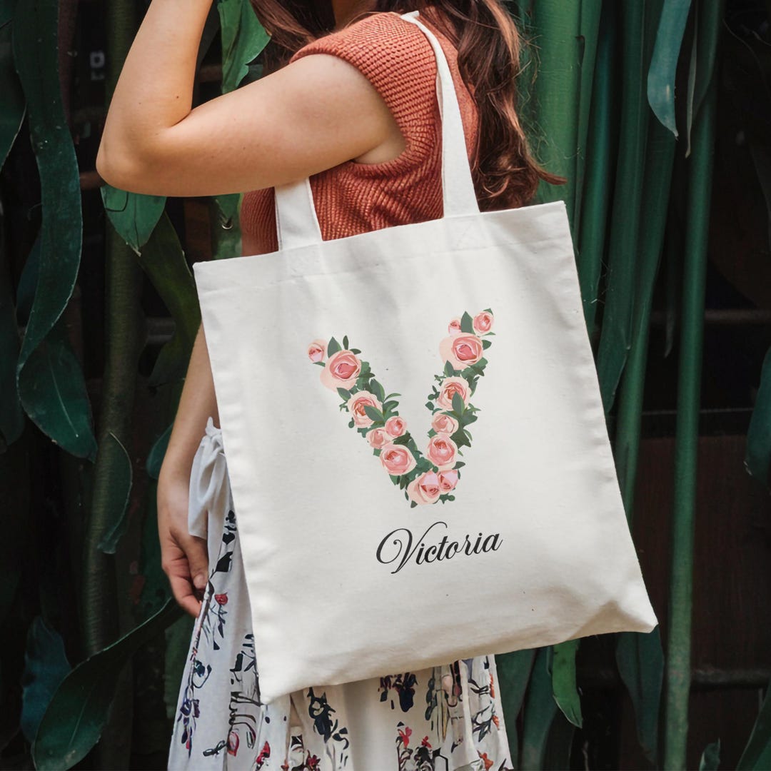 Personalized Teacher Tote Bag: Floral Monogram Canvas Gift - Etsy