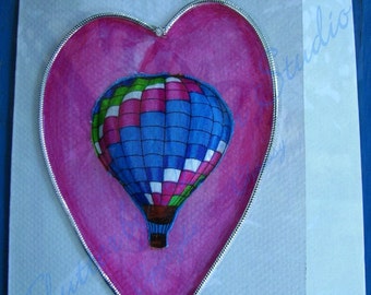 Valentine's Day Card--Hot Air Balloon 3 of 5--original--mixed media--free shipping U.S.