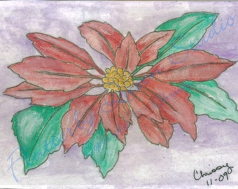 POINSETTA--ACEO--metallic acrylics--original by Chrissy