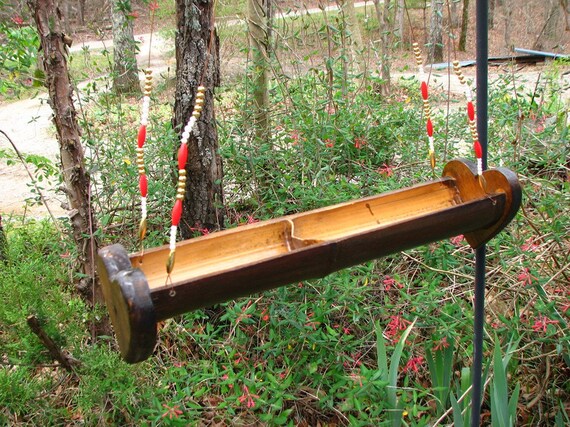Hanging Beaded Bamboo Bird Feeder Made From Reclaimed Etsy