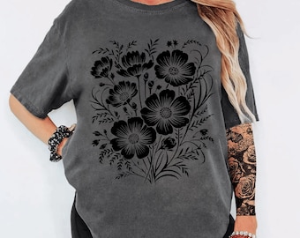 Comfort Colors® Vintage Pressed Flowers Shirt, BotanicalFloral Tee, Wildflowers T-Shirt, BohoCottagecore Shirt, GardenerGift, NatureLoverTee