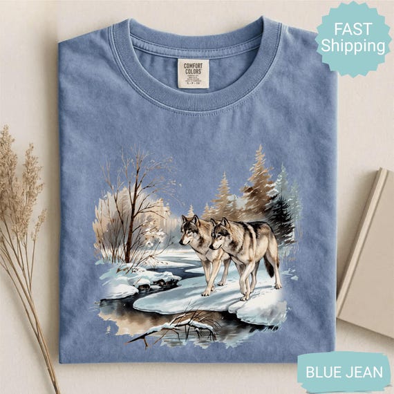 Comfort Colors® Retro Wolf Shirt, 90s Vintage Wildlife Forest Tee, Boho Cabincore Cozy Shirt, Rustic Mountain Nature Gift for Outdoor Lovers