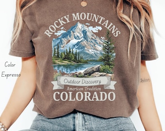 Comfort Colors® Vintage Rocky Mountains Colorado T-Shirt, Outdoor-Grafik-T-Shirt, Retro-Wandershirt, Naturliebhaber-T-Shirt, Adventure Mountain-T-Shirt