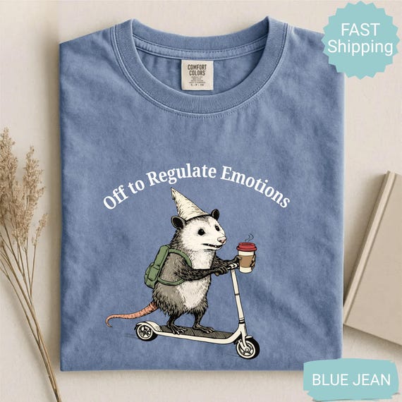 Comfort Colors® Off to Regulate Emotions Shirt, Mental Health Sweatshirt, Funny Opossum Tee, Therapy Quote Graphic Tee, Teacher Gift