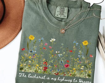 Comfort Colors® Catholic Saint Carlo Acutis Shirt, Religious Faith Tee, Floral Christian Shirt, Eucharist Shirt, All Saints Day Gift