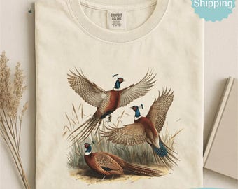 Camisa retro de faisán Comfort Colors®, camiseta vintage de los 90 con aves silvestres, top unisex estilo bohemio Cabincore, regalo acogedor y rústico para amantes de la caza y la naturaleza.