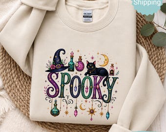 Retro Spooky Sweatshirt, Halloween Witch Sweatshirt, Witchy Vibes Tee, Funny Halloween Shirt, Women’s Halloween Crewneck, Halloween Gifts