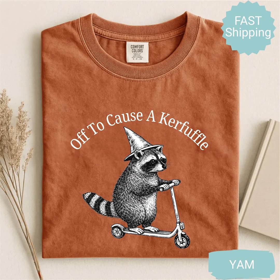 Comfort Colors® Off To Cause A Kerfuffle Shirt, Funny Racoon Scooter T-Shirt, Mental Healt