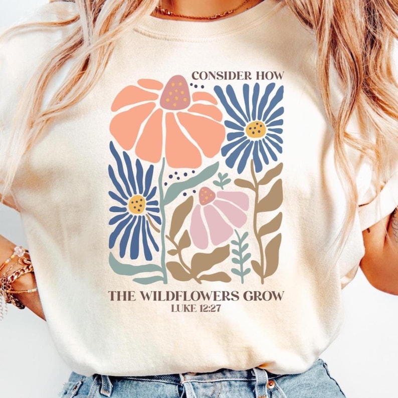Comfort Colors® Christliches Blumen-Shirt | Florales T-Shirt | Blumen-Shirt | Florales Hemd | Natur-Shirt | Botanische Shirts Bild 1