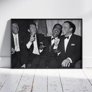 Póster de Rat Pack, arte mural vintage, impresión en blanco y negro, decoración de estilo rústico, Hollywood antiguo, regalo para amantes de la música.