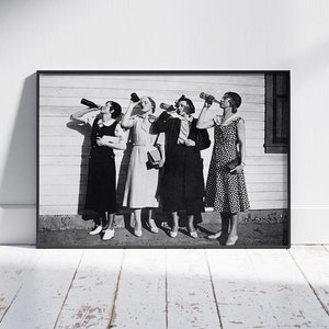 Women Drinking Beer - Black and White - Photo Print- Pre Prohibition Era Photo - Bar Decor Art - Vintage Wall Art