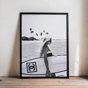 Surfer Girl, Luxury Fashion Print, Designer Wall Art, Luxury Art for Room, Black & White Luxury Fashion Poster, Bedroom Aesthetic Wall Art