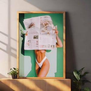Woman Reading Newspaper Print, Fashion Wall Art, Luxury Poster, Digital Download, Photography Prints, Trendy Poster