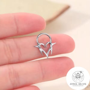 Anneau de septum hérissé de coeur en titane • Anneau de nez cliquable 16 g • Piercing punk emo gothique grunge • Bijoux de septum en argent et or noir 8 mm/10 mm