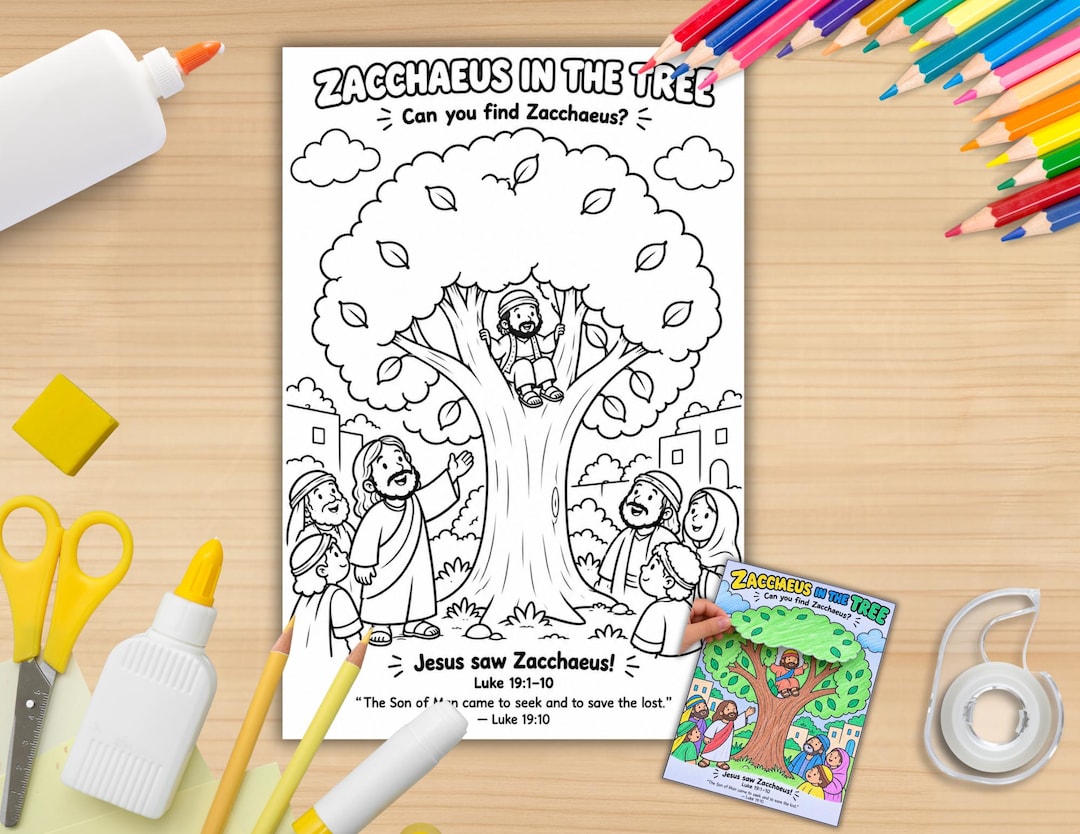 Zacchaeus in the Tree Craft | Hidden Bible Story Reveal Activity | Cut ...