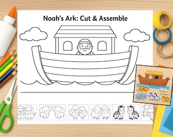 Noah’s Ark Cut and Paste Activity | Bible Craft for Kids | Printable Christian Worksheet | Sunday School Activity
