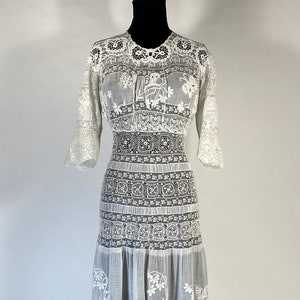 Antique Edwardian 1890’s-1900’s intricate pieced lace, embroidered butterflies wedding dress gown