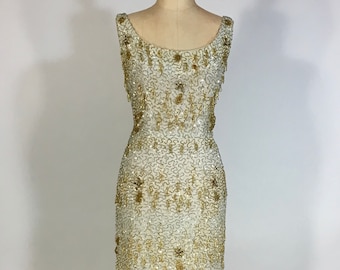 1950's vintage Stunning Silver & Gold heavily beaded gown SAMUEL WINSTON by ROXANE
