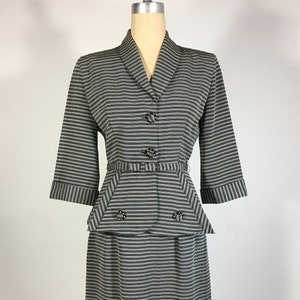 1940’s-1950&#39;s vintage 3pc Black & White tiny stripe fitted DYNAMIC skirt suit set with amazing structured jacket