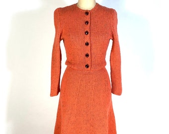 Vintage 1970’s-does-30’s coral wool handmade knit dress