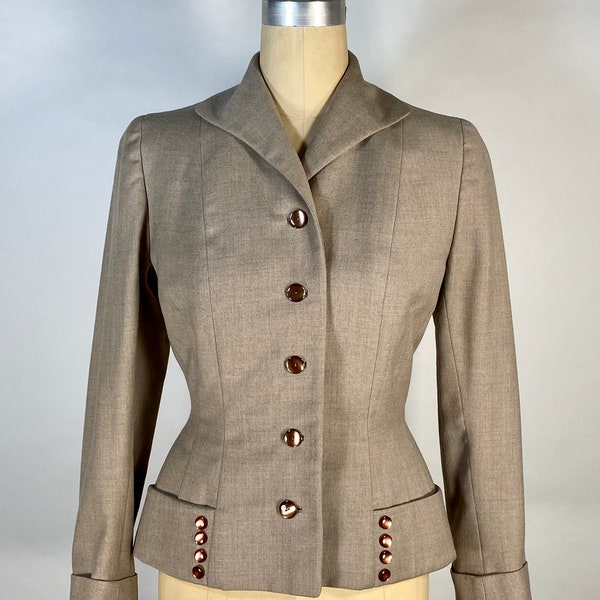 veste blazer en laine beige sur mesure des années 1940