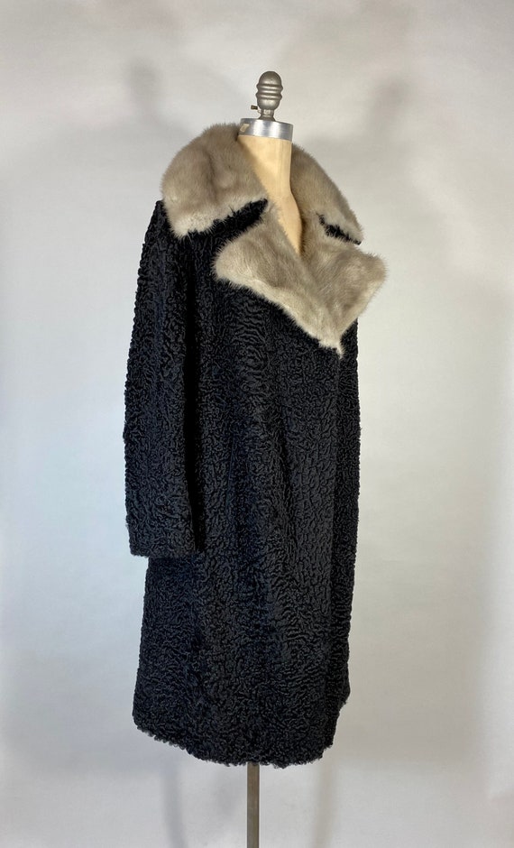 Vintage 1940’s-50’s black Astrakhan fur coat with… - image 7