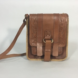 Bolso bandolera vintage de piel natural labrada a mano, años 90, de Chui