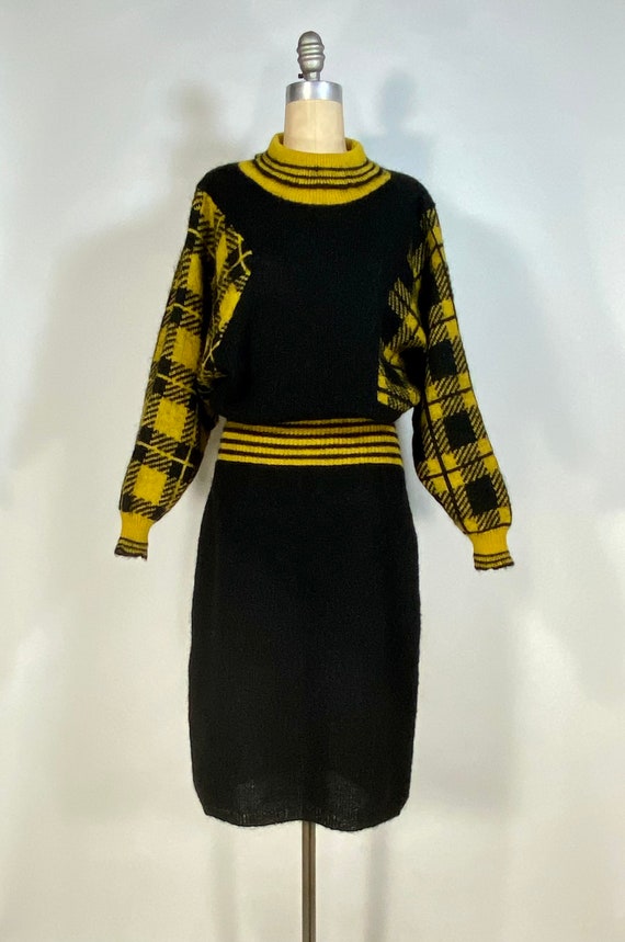 Vintage 1980's wool blend asymmetrical knit sweater dress by designer Kansai Yamamoto Vintage 1980's wool blend asymmetrical knit sweater dress by designer Kansai Yamamoto