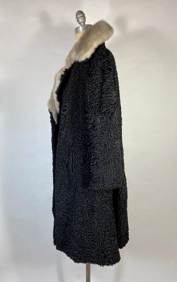 Vintage 1940’s-50’s black Astrakhan fur coat with… - image 3