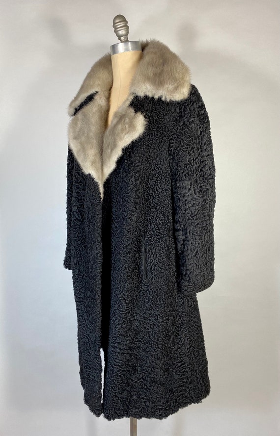 Vintage 1940’s-50’s black Astrakhan fur coat with… - image 2