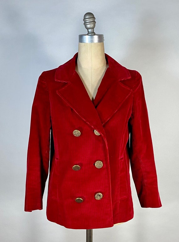Vintage 1960s-70s Cherry Red Corduroy Jacket With Fancy Gold - Etsy