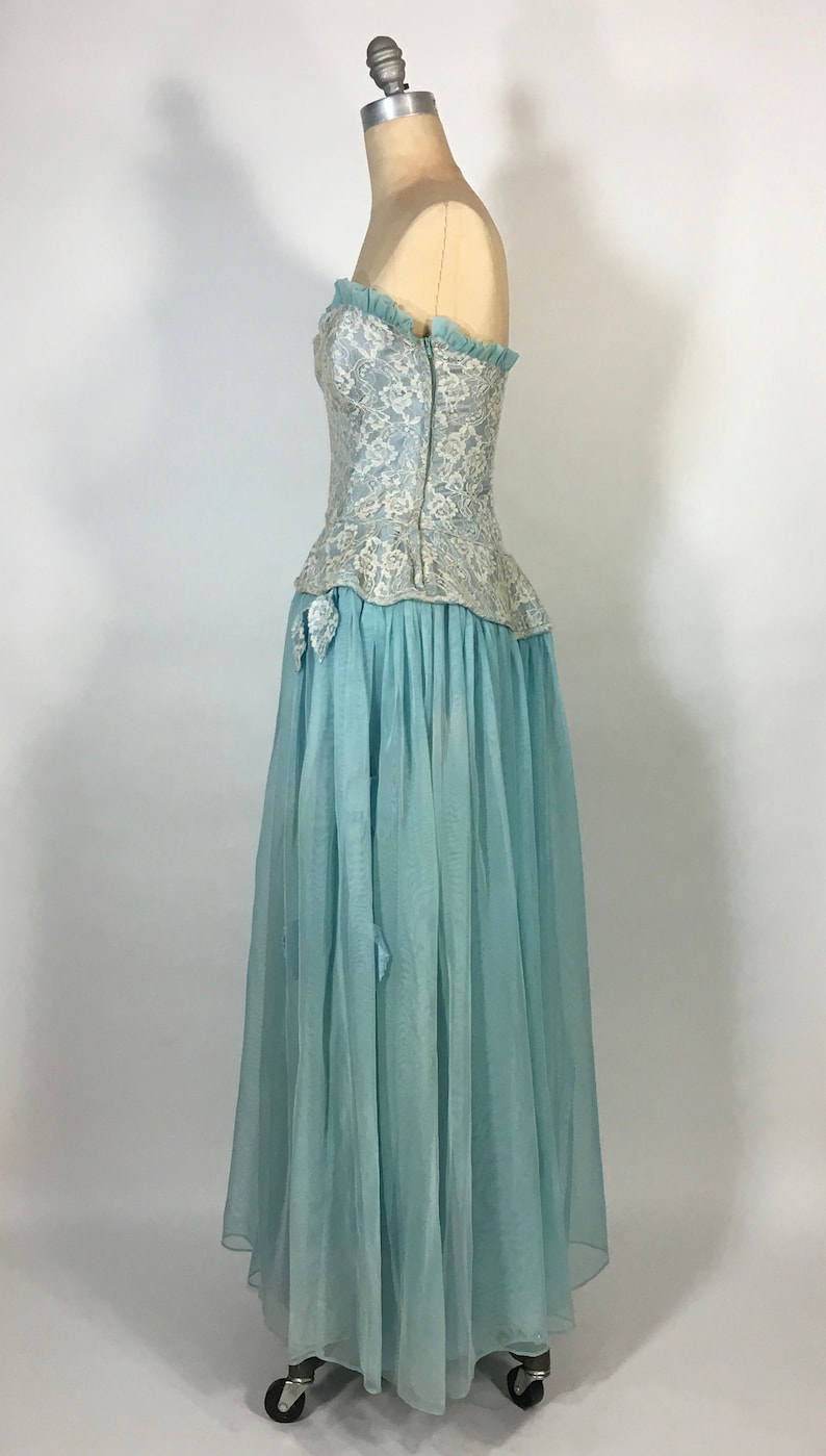 lace ruffle sweetheart bust formal prom dress Vintage 1950/'s Sky Blue BEST /& CO
